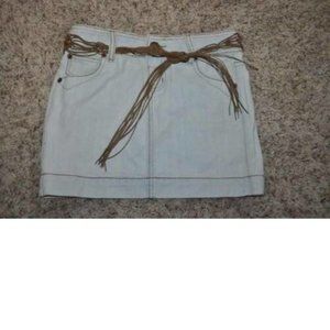 Womens Denim Skirt SO Blue sz 5 Faded Frayed Jean Mini & String Belt Jr Girls